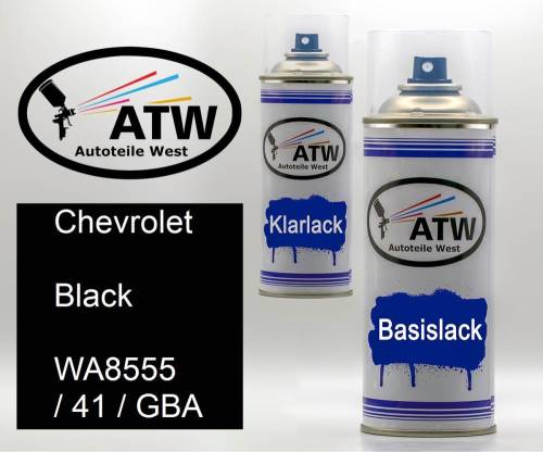 Chevrolet, Black, WA8555 / 41 / GBA: 400ml Sprühdose + 400ml Klarlack - Set, von ATW Autoteile West.